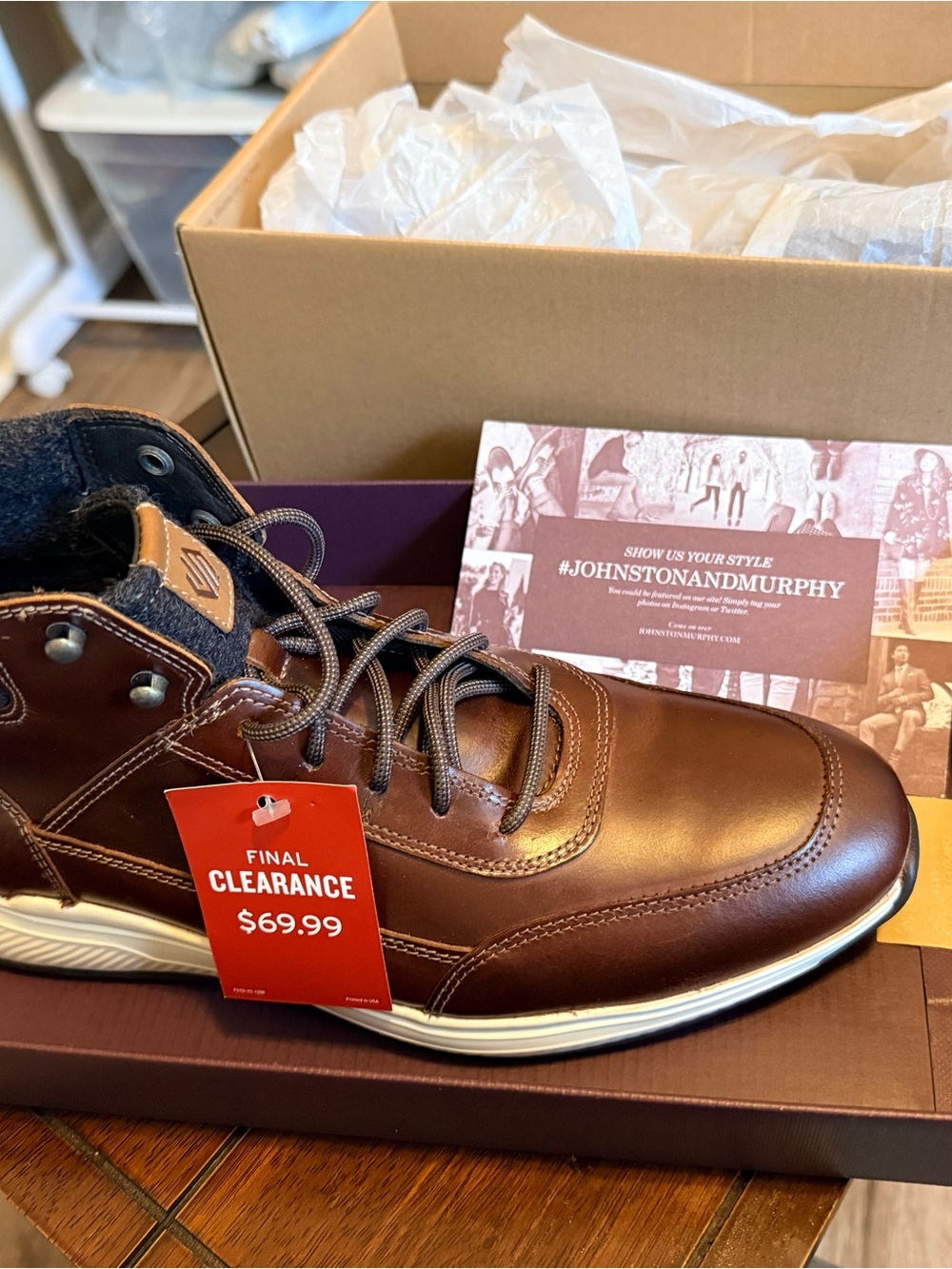 Johnston & Murphy Brown Leather Lace-Up Boot-Sneaker